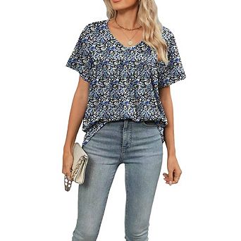 Women’s Cute V Neck Short Sleeve T Shirt, Summer Casual Daily Basic Blouse Top