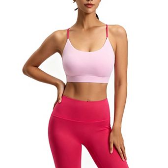 Women Thin Spaghetti Strap Scoop Neck Light Support Sports Bra Casual Workout Crop Cami for Yoga