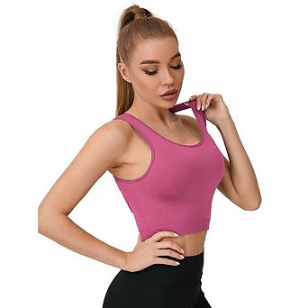 Women Wide Strap U Neck Basic Crop Tank Top Light Support Workout Sports Cami for Yoga Gym