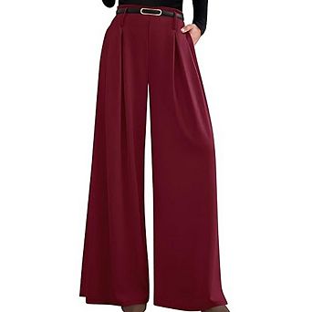 Women's Business Office Palazzo Pants Elastic High Waist Pleated Flowy Wide Leg Slacks