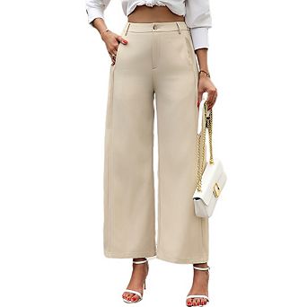 Women's Business Casual Work Wide Leg Trousers High Waist Loose Fit Pocketed Dress Pants