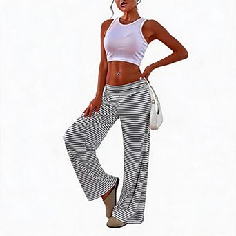 Women's Soft Lounge Yoga Sweatpants Fold Over Low Waist Wide Leg Bell Bottom Leggings