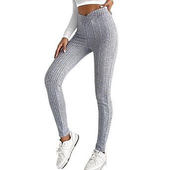Women's Elastic Waist Ribbed Knit Leggings Soft Long Lounge Yoga Casual Daily Pants