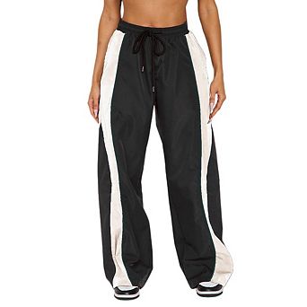 Women's Drawstring Elastic Waist Active Pants Color Block Baggy Wide Leg Casual Workout Track Pants