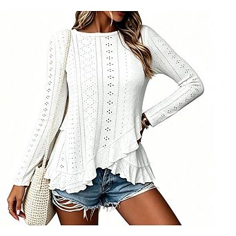 Women's Fashionable Casual Solid Color Long T-Shirt Top Comfortable and Elegant Irregular Top
