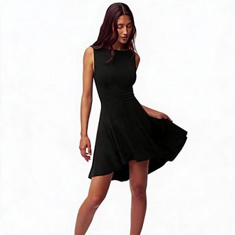 Women's A Line Midi Dress Boat Neck Sleeveless Ruched Asymmetrical Flowy Ruffle Hem Party Dresses