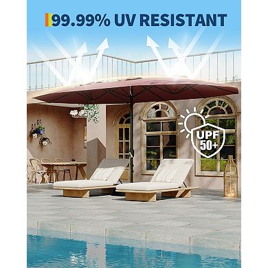MROOBEST 15FT Large Patio Umbrella with Base Included, Double-Sided Outdoor Market Rectangle