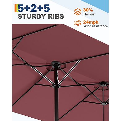 MROOBEST 15FT Large Patio Umbrella with Base Included, Double-Sided Outdoor Market Rectangle