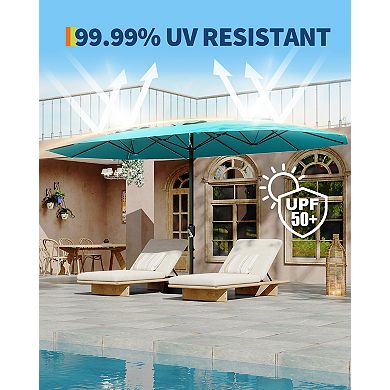 MROOBEST 15FT Large Patio Umbrella with Base Included, Double-Sided Outdoor Market Rectangle