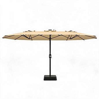 MROOBEST 15FT Large Patio Umbrella with Base Included, Double-Sided Outdoor Market Rectangle