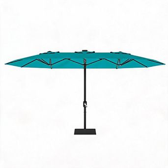 MROOBEST 15FT Large Patio Umbrella with Base Included, Double-Sided Outdoor Market Rectangle