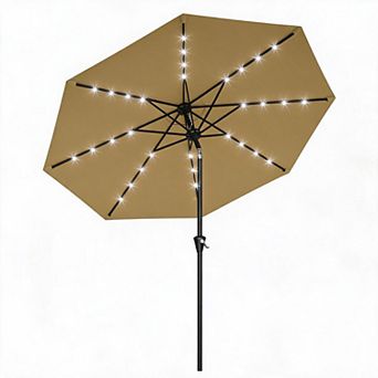 MROOBEST 10FT Solar Patio Umbrella with 32 LED Lights Waterproof, UV Protection, 8 Sturdy Ribs