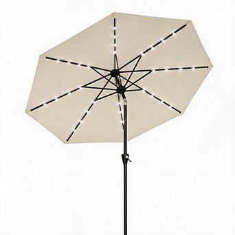 MROOBEST 10FT Solar Patio Umbrella with 32 LED Lights Waterproof, UV Protection, 8 Sturdy Ribs
