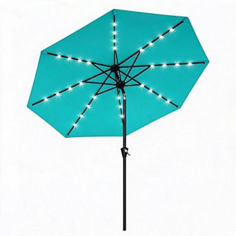 MROOBEST 10FT Solar Patio Umbrella with 32 LED Lights Waterproof, UV Protection, 8 Sturdy Ribs