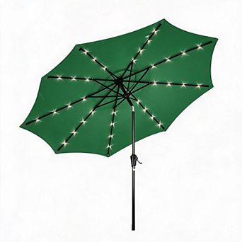 Solar LED Patio Umbrella 10FT 32 Lights UV Resistant Sunshade Heavy-Duty Iron Ribs