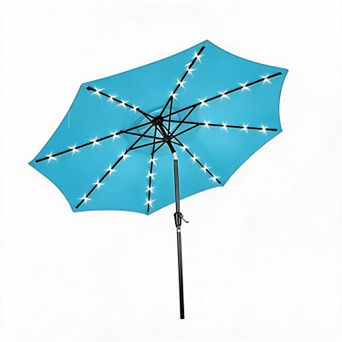 Solar LED Patio Umbrella 10FT 32 Lights UV Resistant Sunshade Heavy-Duty Iron Ribs