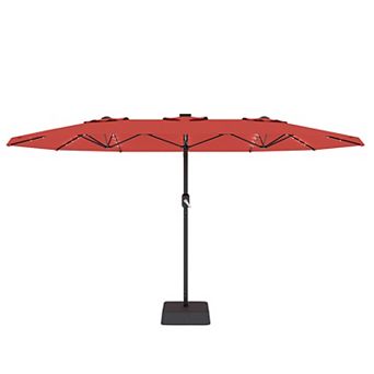 MROOBEST 15FT Rectangular Patio Umbrella with Base & 48 Solar LED Lights UV Protection, Waterproof