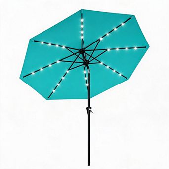 9FT Solar Patio Umbrella with 32 LED Lights Waterproof Outdoor Market Umbrella, Crank Lift