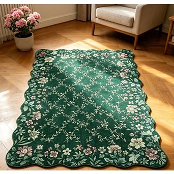 Boho Vintage Floral Area Rug Irregular Edge Non-Slip Washable Low Pile Carpet for Indoor Entryway