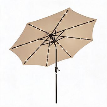 MROOBEST Solar LED Patio Umbrella 9FT 32 Lights, UV & Water Resistant, Tilt & Crank, 8 Iron Ribs