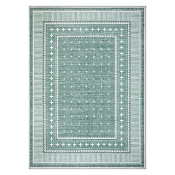 Fashionwu Modern Border Rug Washable Low Pile Non Slip Soft Pet Friendly Carpet For Living Room