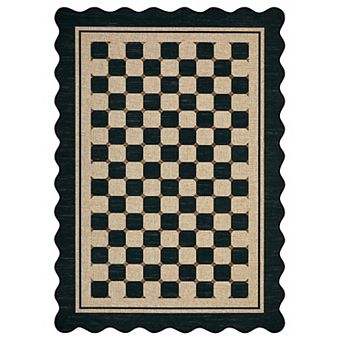 Fashionwu Woven Indoor Outdoor Rug Washable Non Slip Pet Friendly Geometric Checkered Carpet