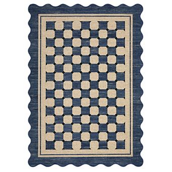 Fashionwu Woven Indoor Outdoor Rug Washable Non Slip Pet Friendly Geometric Checkered Carpet