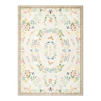 Fashionwu Floral Butterfly Rug Washable Low Pile Non Slip Soft Carpet For Living Room Bedroom
