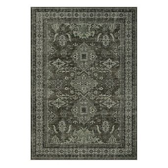 Fashionwu Vintage Medallion Rug Washable Low Pile Non Slip Soft Carpet Living Room Bedroom Decor