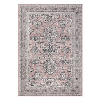 Fashionwu Vintage Medallion Rug Washable Low Pile Non Slip Soft Carpet Living Room Bedroom Decor