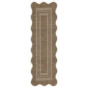 Washable Scalloped Area Rug, Modern Non-Slip, Mark Resistant, Non-Shedding Carpet for Entryway