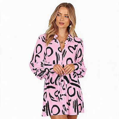 abstract print shirt dress Yours Women's Plus Size Black & White Abstract Print Shirt Dress Size 18-20