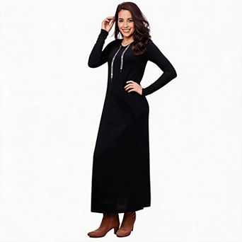 Women's Hooded Drawstring Long Sleeve Side Slit Pocket Knit Maxi Dress
