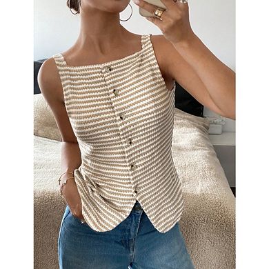 Women's Fashion Vest Top Button Down Sleeveless Camisole Top