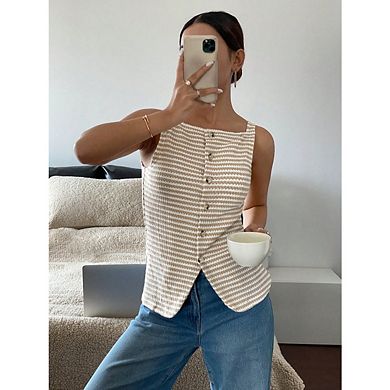 Women's Fashion Vest Top Button Down Sleeveless Camisole Top