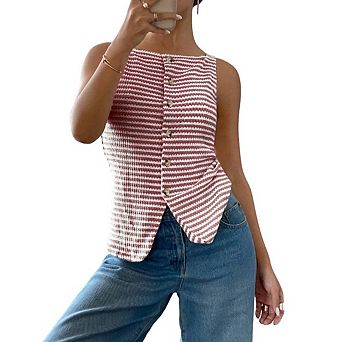 Women's Fashion Vest Top Button Down Sleeveless Camisole Top