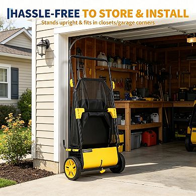 30" Push Lawn Sweeper with Mesh Bag for Outdoor Yard Leaf Clean Up, 10-Level Adjustable Height