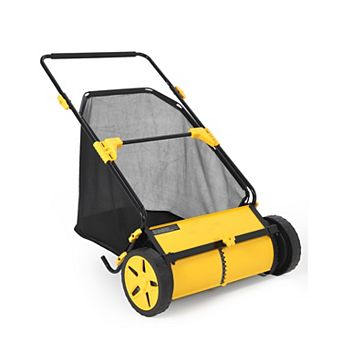 21" Push Lawn Sweeper with Mesh Bag for Outdoor Yard Leaf Clean Up, 10-Level Adjustable Height