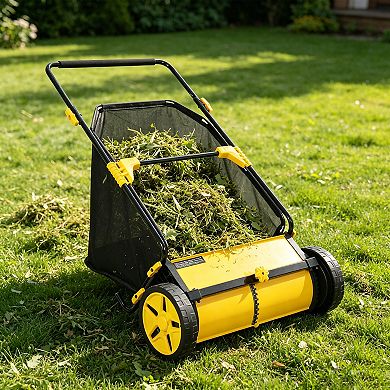 21" Push Lawn Sweeper with Mesh Bag for Outdoor Yard Leaf Clean Up, 10-Level Adjustable Height