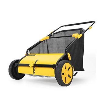 26" Push Lawn Sweeper with Mesh Bag for Outdoor Yard Leaf Clean Up, 10-Level Adjustable Height