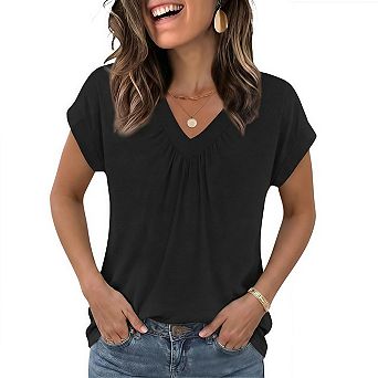 Womens Tops Short Sleeve V Neck Shirts Summer Dressy Casual Business Work Blouses Fashion Outfits