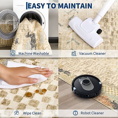 Abstract Machine Washable Area Rug Non-Slip Pet-Friendly Low Pile Carpet