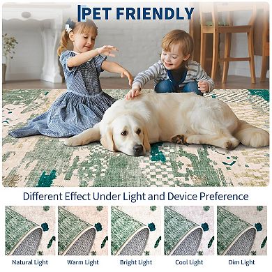 Abstract Machine Washable Area Rug Non-Slip Pet-Friendly Low Pile Carpet