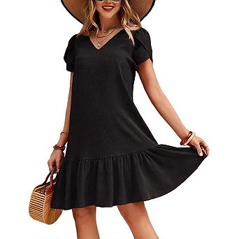 Summer Dresses for Women Cute Cap Sleeve v-Neck Flowy Swing Sundress Mini Dress