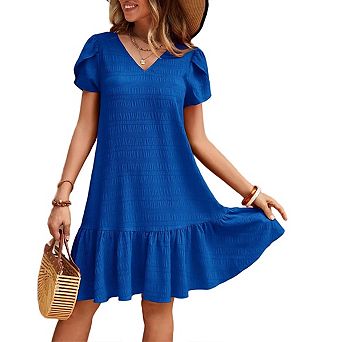 Summer Dresses for Women Cute Cap Sleeve v-Neck Flowy Swing Sundress Mini Dress