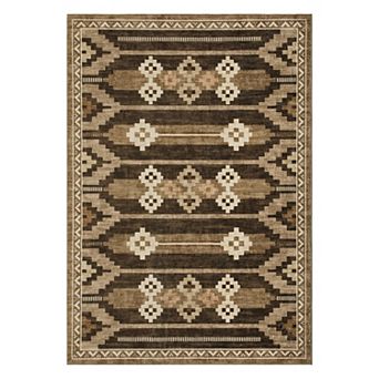 Geometric Print Machine Washable Area Rugs Non-Slip Low-Pile Stain Resistant Soft Carpet