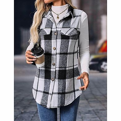 Women's Plaid Sleeveless Collared Pocket Waistcoat Vest