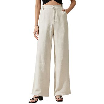 Women's High Waist Pants Summer Lightweight Straight Leg Casual Beach Vacation Outfits with Pocket