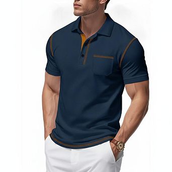 Mens Polo Shirts Summer Short Sleeve Golf Polo T Shirt Casual Button Down Collared Shirt with Pocket
