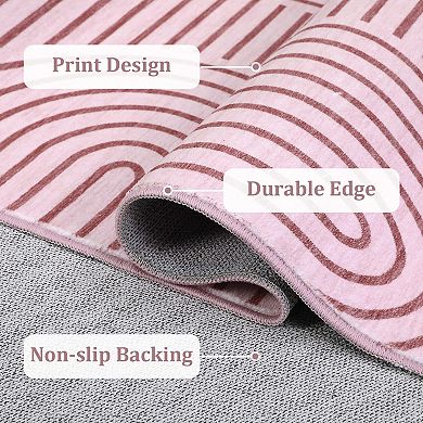 Washable Modern Rugs, Low Pile Geometric Abstract Line Rug Soft Stain Resistant Foldable Area Rug